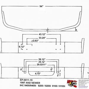 International 9400i, 9200i, & 9100i Bumper w/ No Body Line: Painted Steel fits 1997 & Newer, Redesign