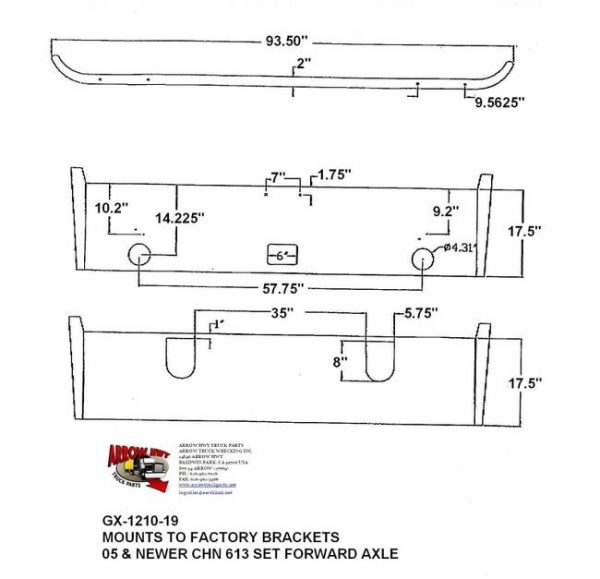 Mack CHN613 Set Forward Axle '05 & up Bumper: Chrome w/ Fog light holes