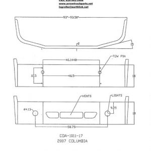 Freightliner Columbia Bumper: 2008-Up: Redesign-Replaces OEM Plastic: w/ Tow Holes, Vent Holes, & Fog Light Holes