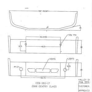 Freightliner Century Class Bumper: 2008-Up: Redesign-Replaces OEM Chrome: w/ Tow Holes, Vent Holes, & Fog Light Holes