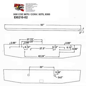 International 9370 & 9670 Bumper: Chrome 16" Taper w/ Tow Hitch & Step Holes