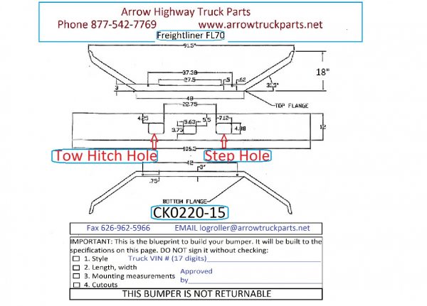 Freightliner FL60, FL70, & FL80 Bumper: Chrome Steel 1 Piece