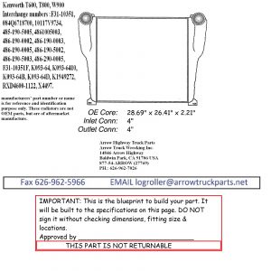 Kenworth T600 - T800 - W900 Aftercooler