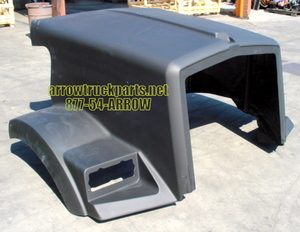 Kenworth T800 Hood: '94 & Up W/ Curved Windshield - 60.5" Half Fender W/ Air Breather Cutouts Aftermarket